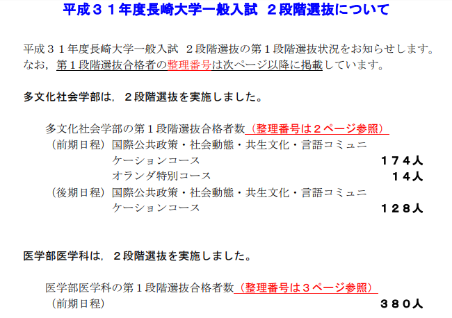 Medi Up メディアップ Twitterissa 平成31年度国公立医学部2段階選抜情報 長崎大学は前期日程で医学部医学科において2段階選抜を実施します 第1段階選抜 合格者数 380名 T Co Elrfeymi0u Medi Up メディアップ Twitterissa 平成31年度国公立医学部2段階選抜情報 長崎大学は前期日程で医学部医学科において2段階選抜を実施します 第1段階選抜 合格者数 380名 T Co Elrfeymi0u