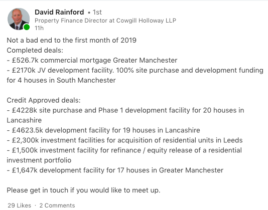 Cowgills's tweet photo. Great start to the year for our #Property_Construction #Finance team. The team will be out in #MIPIM2019 please get in touch if you would like to meet up. https://t.co/iMdspp3nnO