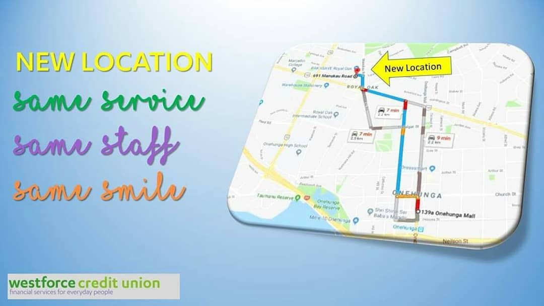 WestforceCU's tweet photo. We are excited to announce that our #Onehunga Branch will be moving to a new location on Tuesday 26 February 2019.
Last day at Onehunga will be on Monday 25 February 2019.
Looking forward to seeing you at our new #office!
#relocating #samestaff #newlocation #creditunion https://t.co/pxzGO52fMh