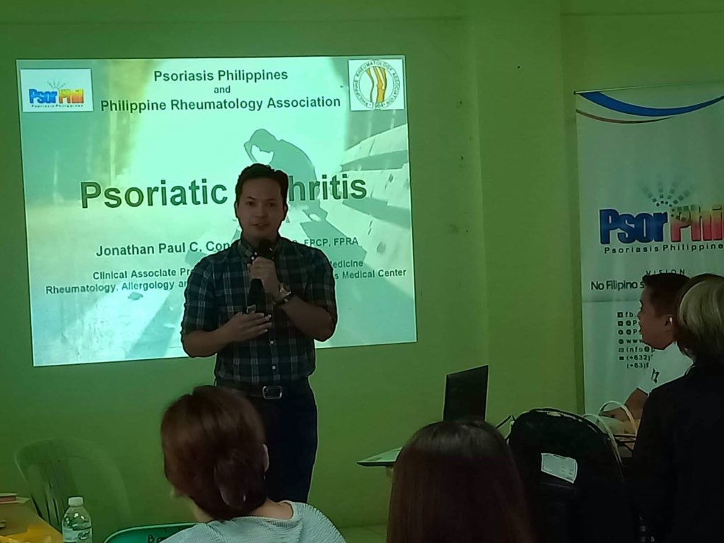 psorphil's tweet photo. Thank you Dr. Jonathan Paul Consignado of Philippine Rheumatology Association for giving a very informative lecture about #PsoriaticArthritis.
#PSOserious #PSAserious #showPSO #OneProvinceAtATime
#NoOneMustBeLeftBehind https://t.co/zaaU51a9VX