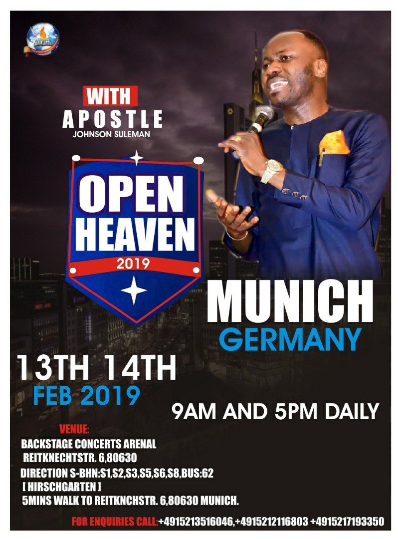 ofmhamburg's tweet photo. OPEN HEAVENS 2019 - MUNCHEN, GERMANY WITH APOSTLE JOHNSON SULEMAN
Happening Now: Praise & Worship Session with Ofm Europe Int'l choir!
@ Munchen, Germany!
#FromAuchiToTheWorld
#OpenHeavens2019
#Munchen
#WithTheRestorationApostle
#JohnsonSuleman
#Day1MorningSession
#13th_Feb https://t.co/Pl0KfAHus8