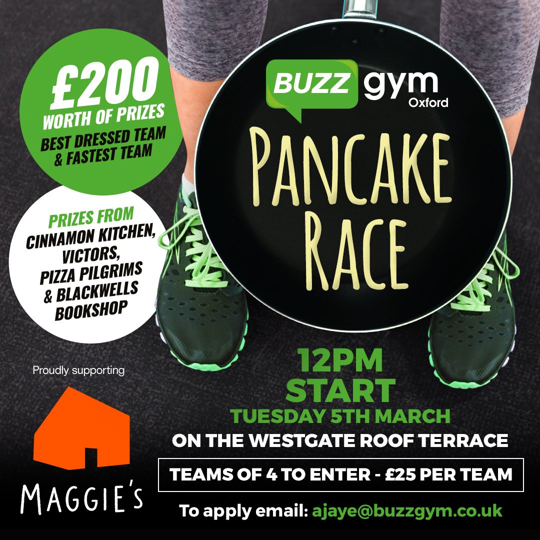 A big thank you goes out to <a href="/BuzzGymOxford/">Buzz Gym UK</a> for choosing to raise money for us at their Pancake Race on Tues 5th March. If you'd like to enter a team and be in the running to win some amazing prizes email Ajaye at Buzz Gym. Look forward to seeing you there. #WednesdayMotivation