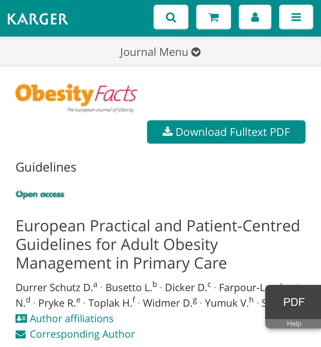 The latest edition of Obesity Facts is available online and #openaccess. Read “European Practical and Patient-Centred Guidelines for Adult #Obesity Management in Vol. 12, No. 1 <a href="/busetto_luca/">Luca Busetto</a> + team + <a href="/EASOpatients/">EASO Patient Council</a>! 
 <a href="/KargerOpen/">Karger Open Access</a> buff.ly/2sSVt7q buff.ly/2RTX1bw