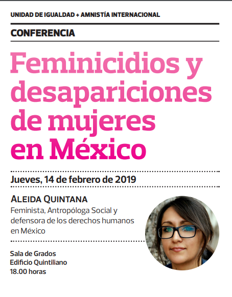 TSUnirioja's tweet photo. Mañana tenemos una cita en #SalaGrados #EdificioQuintiliano @unirioja para escuchar a la activista feminista Aleida Quintana en la conferencia «Feminicidios desapariciones de mujeres en México» La sesión está organizada por la Unidad de Igualdad UR y @ailarioja #DerechosHumanos https://t.co/aoRVjDsMy7