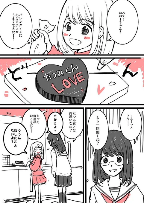 バレンタインに告白するつもりの妹と、それを見守るお姉ちゃんの漫画 