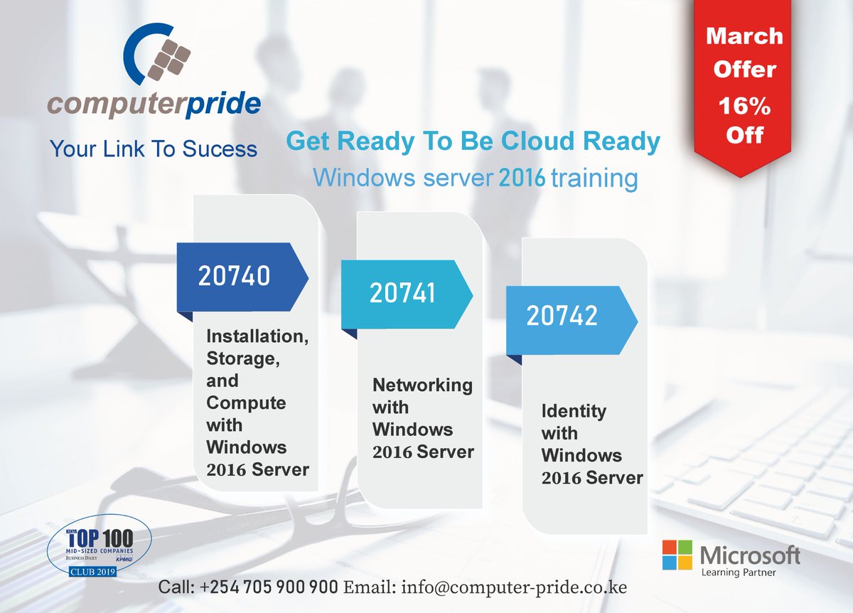 Computer_Pride's tweet image. Jump now at this amazingly low deal!! by registering for our new #MCSA #Windows #Server 2016 #courses &amp;amp; not only get a 16% discount in March, but we prepare you for the cloud-ready operating system of the future with our #training and #certification options. 
#BePartOfThePride