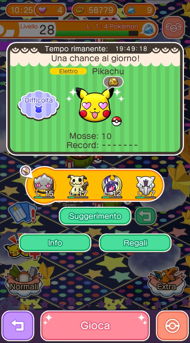 pokemoncentral's tweet image. Una chance al giorno speciale di Pikachu Rubacuori 😍 disponibile per tre giorni su #PokemonShuffle e #PokemonShuffleMobile! Regala 3 ♥ (100%)/1000 💰 (50%)/1 🍭 (25%) #Pokemon