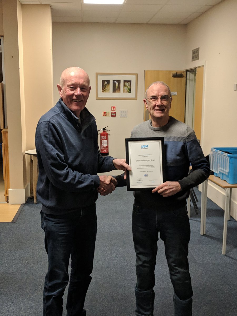 Two of our successes Graham Dean and John Froggatt getting their certificates. Did I mention that we continue the 100% pass rate of 2018 with a 100% pass rate in January? #IAMRoadSmart #Successful