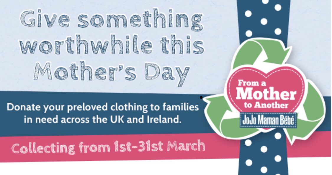 Mama_Loves_'s tweet image. Got outgrown children’s clothes to give to charity? Take two outfits to @JoJoMamanBebe on @bondstcm1 during March and they’ll give you a £5 voucher. The clothes get distributed to those in need in the UK and Ireland. It’s a win win! 

jojomamanbebe.co.uk/famta