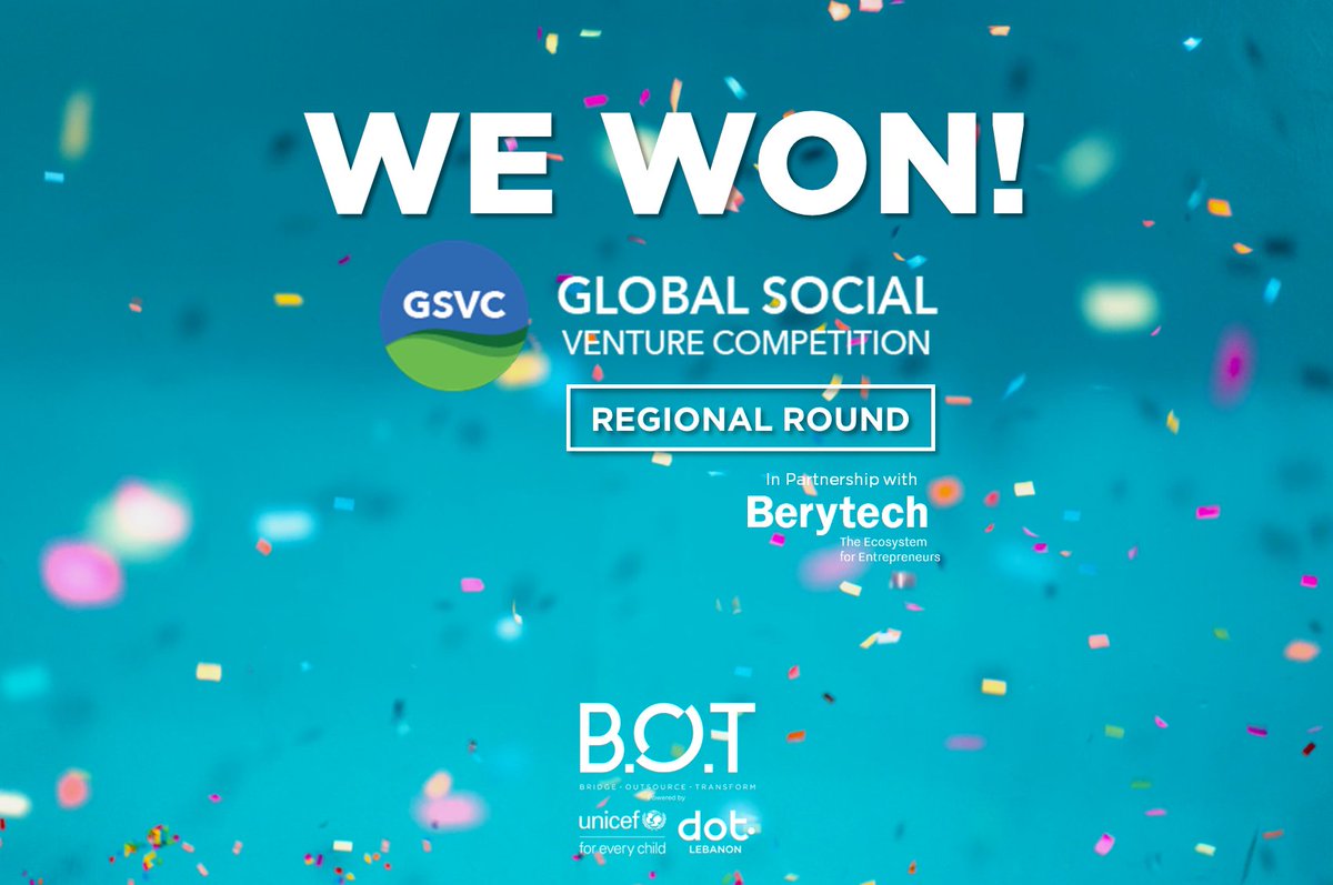 LetsbotI's tweet image. We're so excited to announce that 𝗪𝗘 𝗪𝗢𝗡 @GSVC Regional Round in partnership with @berytech! 

We're heading to the Global Round in California to compete against social startups from all around the world. Wish us Good Luck 🤞
@UNICEFLebanon @DOTLebanon
#LetsBOT #GSVC