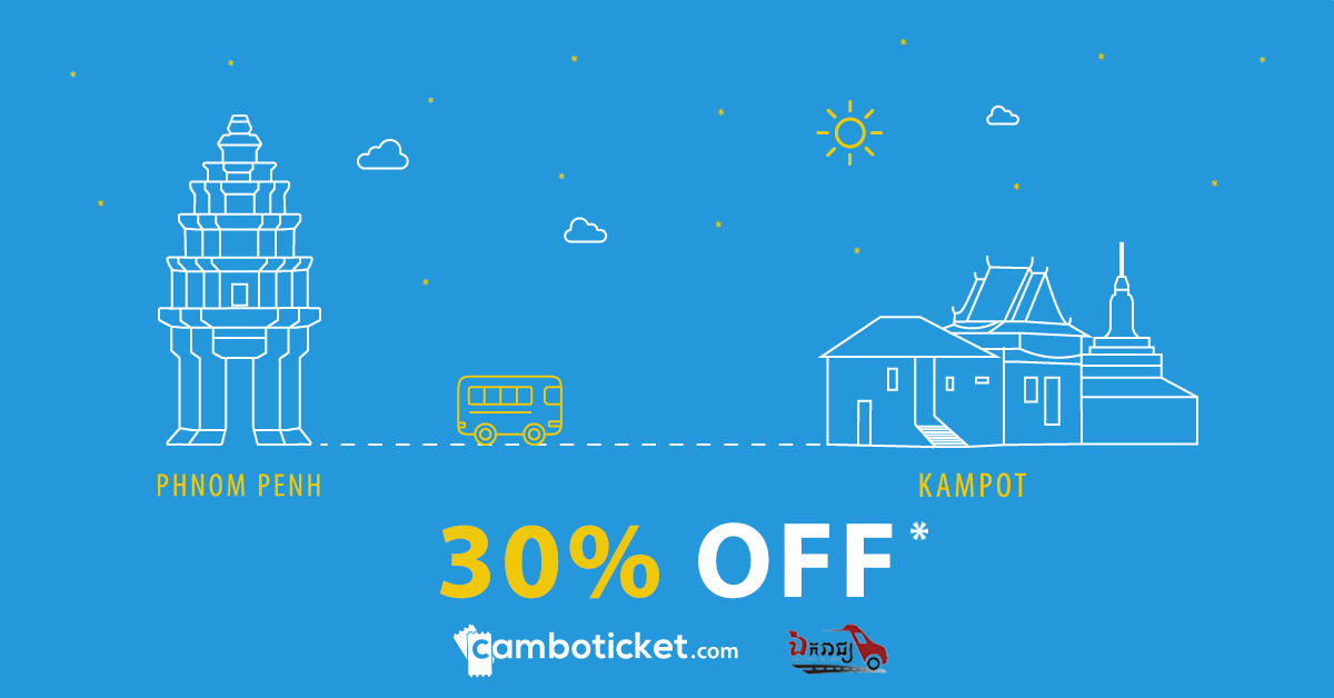 CamboTicket's tweet photo. It’s time to relax! 🚌 👋🏼Visit the calm and beautiful Kampot with @CamboTicket and Ekareach Express! Book your trips between Phnom Penh and Kampot and enjoy 30% OFF on your tickets! 🧳🤑
*Valid from 13th to 27th of Feb on buses&amp;ferries
#travel #discounts #camboticket #Cambodia https://t.co/qfT7eMCSPo