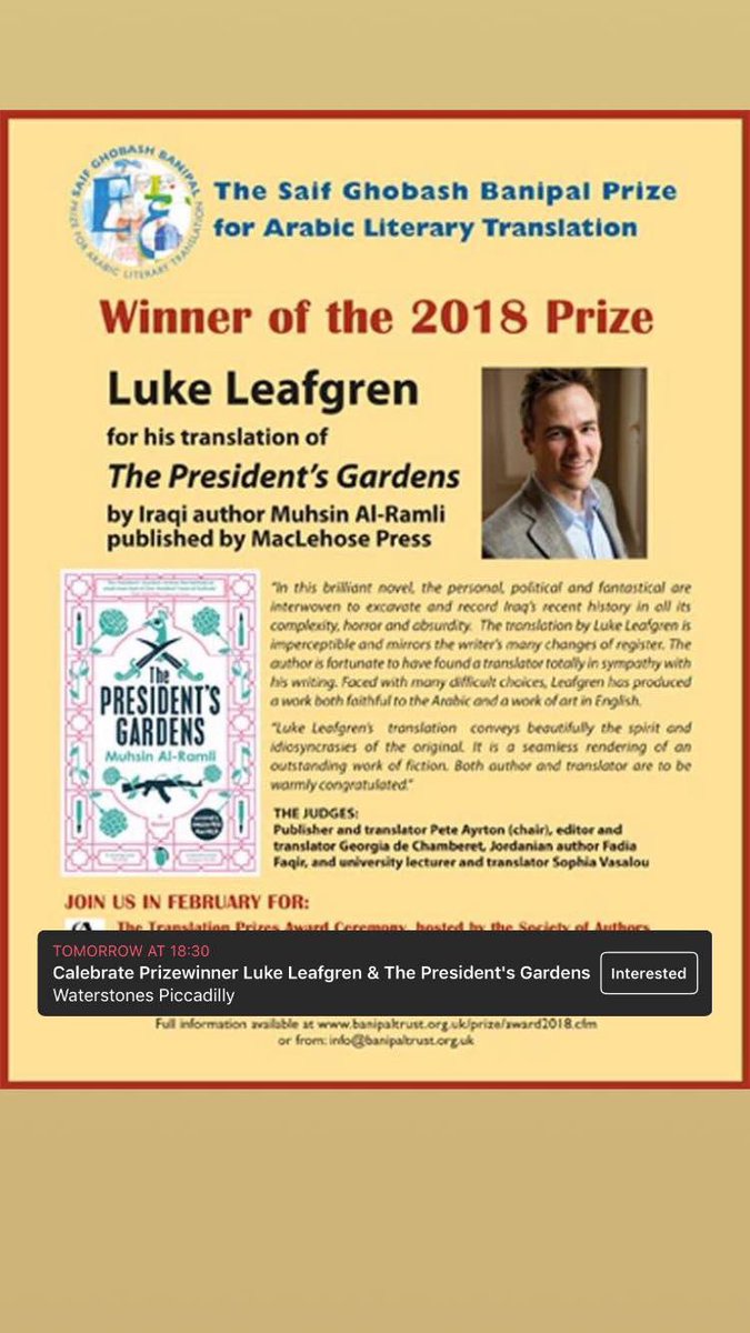 Becki_Maddock's tweet photo. Author @MuhsinAlRamli and translator Luke Leafgren will be at Waterstones Piccadilly on 14 Feb. https://t.co/kZQdqyroAF Then join @BanipalMagazine Book Club to discuss the novel on 19 Feb @ArabBritishCent https://t.co/g531StvxGR RSVP for both events https://t.co/OOWX9X6HqU
