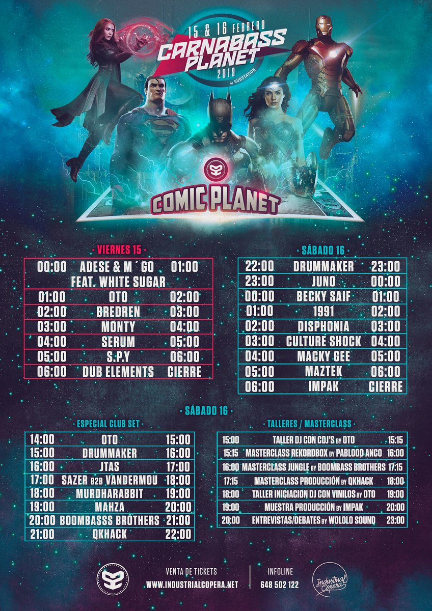 Horarios para la CarnaBass Comic Planet 2019.
Nos vemos el Viernes en el cierre! ⚡️⚡️