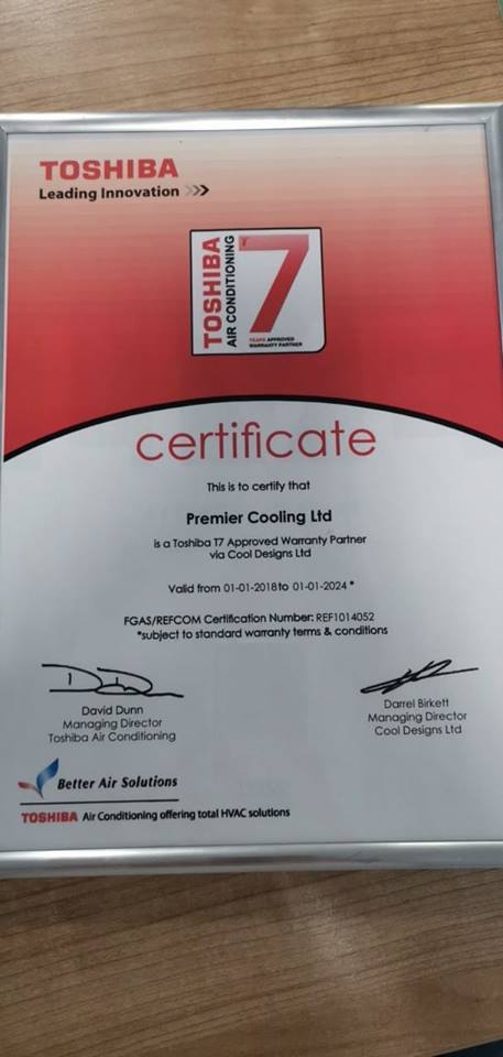 <a href="/Premiercooling_/">Premier Multi Technical Service Ltd</a> are delighted to have an extended 7 year warranty with Toshiba AC. Thanks to Cool Air Designs.

We are able to offer our clients 7 years parts warranty on every Toshiba installation completed and maintained by <a href="/Premiercooling_/">Premier Multi Technical Service Ltd</a>