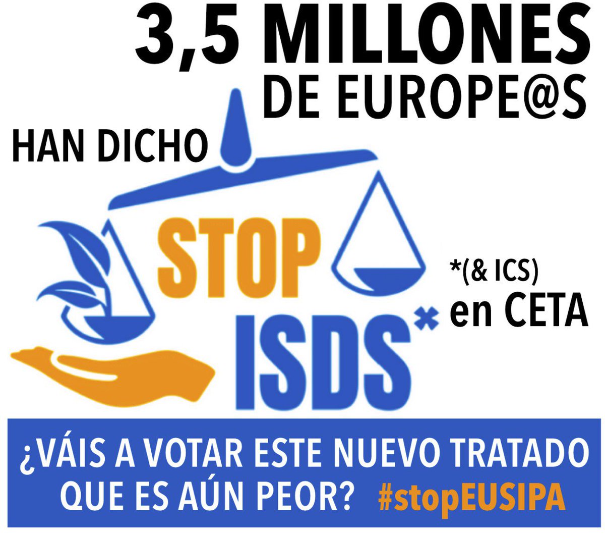 Mensaje al Parlamento Europeo: en 2014, millones de personas han dicho NO a los tratados neoliberales #TTIP y #CETA. Hoy votarán un tratado con Singapur que incluye la peor parte del TTIP: El sistema de arbitraje de inversiones que atenta contra la democracia. #StopEUSIPA
