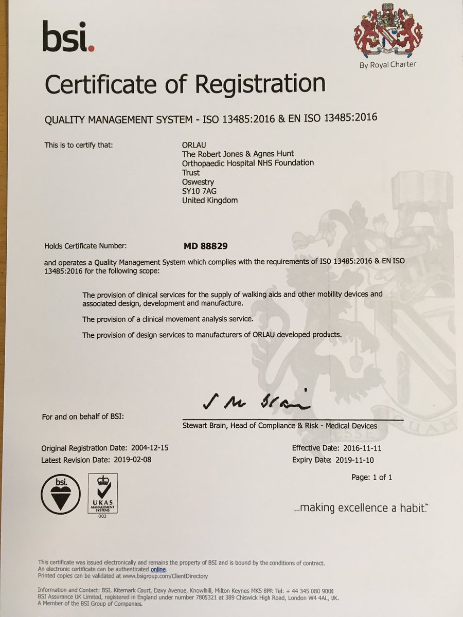 After two years of hard work, I’m delighted to say ORLAU have achieved compliance with the very latest Medical Device standard, ISO 13485:2016 - well done to everyone involved, it’s been a great team effort <a href="/ORLAU_RJAH/">ORLAU</a> <a href="/RJAH_NHS/">RJAH Orthopaedic Hospital</a>