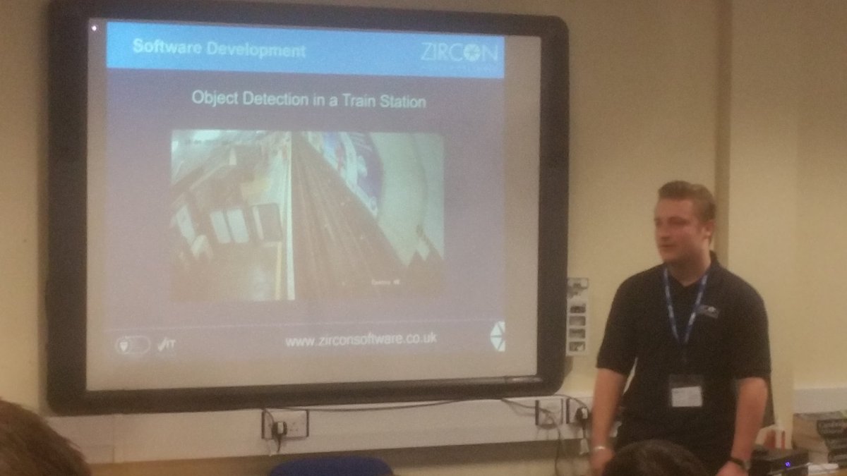 SteveTeachesIt's tweet photo. Daniel Wilton past #BathCollege IT student representing @ZirconSoftware #SoftwareEngineering discussing Object Detection - Very interesting and engaging - 1/2 dozen future Software Engineers in the audience listening intently @BathCollege @BathCollFutures https://t.co/SNOMQErKsC