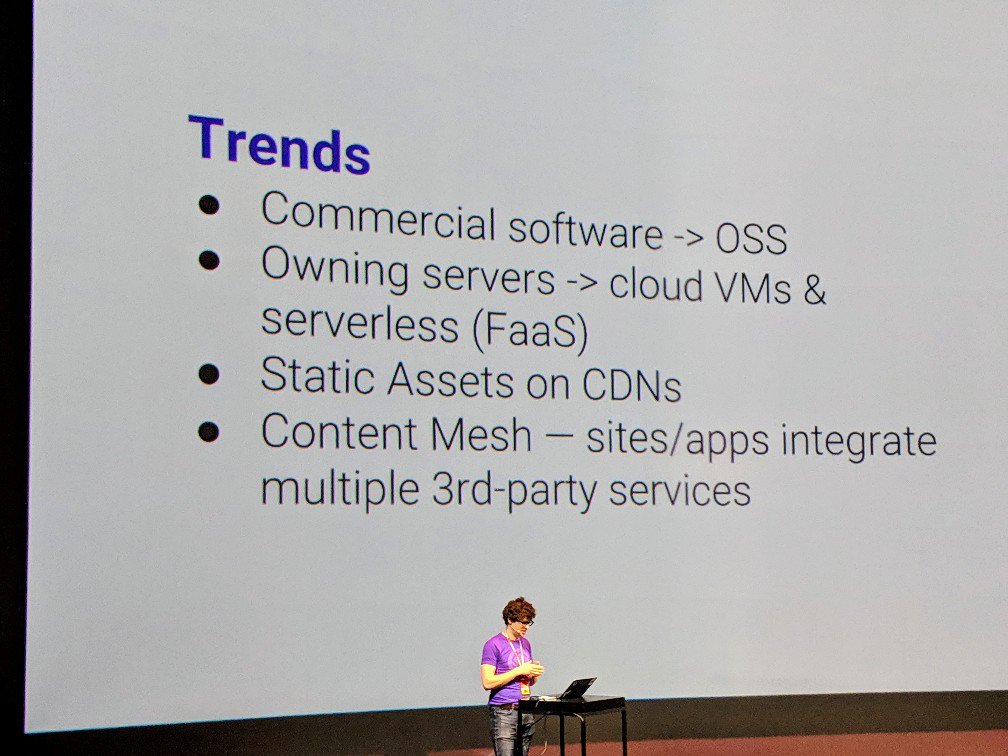 TraderD65's tweet image. A fascinating walk down @gatsbyjs street by @kylemathews at @Frontend_Love bridging the chasm between building apps and building sites #FrontendDeveloperLove #Serverless