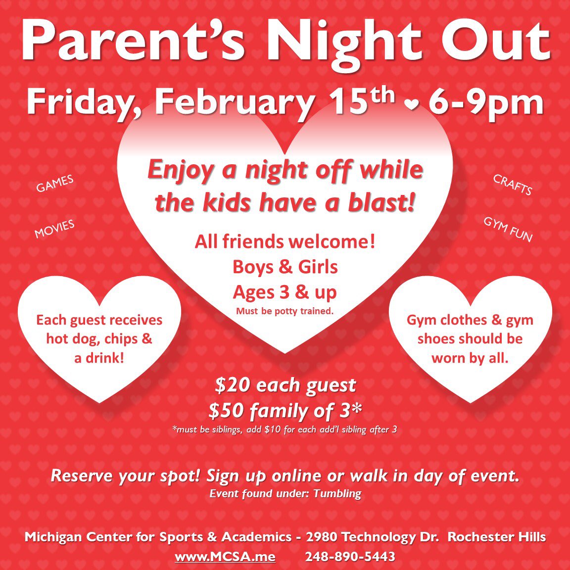 mcsa14's tweet photo. Looking for a date night? We’ve got you covered! Join us Friday. 
#ParentsNightOut #KidsRule #FunWithYourFriends https://t.co/jlRaLq9wQ5