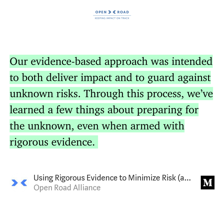 OpenRoadTweets's tweet photo. New on the blog: "Using Rigorous Evidence to Minimize Risk (and Maximize Impact)" - by 
@TshepiMatsheng &amp; @angrist_noam, Co-Founders of @Young1ove https://t.co/w6xtDlUyfz https://t.co/2dmLlfTfVs