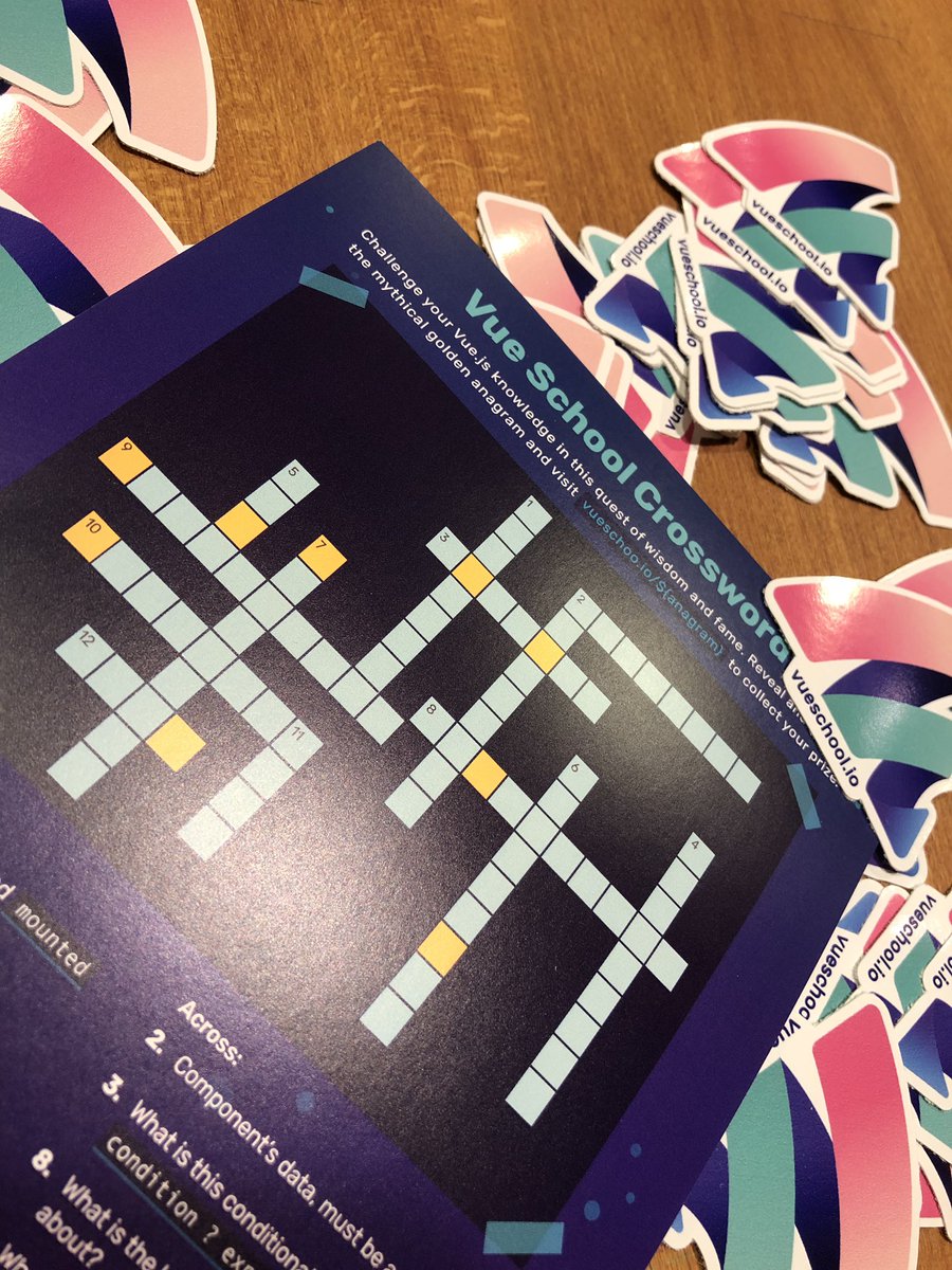 VueSchool_io's tweet image. Make sure to test your @vuejs Knowledge with our crossword at @Frontend_Love #frontenddeveloperlove