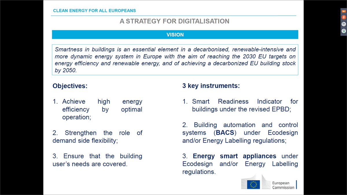 Sylvain Robert of DG ENER during #SmartBuildings webinar: 'Smartness in buildings is an essential element in a decarbonised, renewable-intensive and more dynamic energy system in Europe' #DecarbEurope #Tw4SE