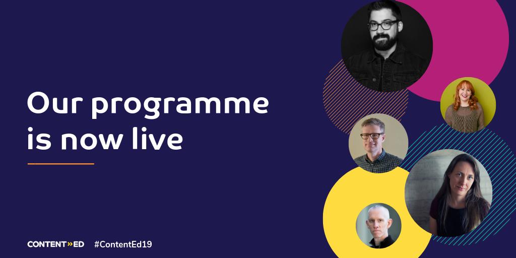 We are proud to finally be able to announce the #ContentEd19 programme, which includes keynotes from <a href="/austinkleon/">Austin Kleon</a>, <a href="/escmum/">Sarah Winters</a>, <a href="/mjpowers/">Mike Powers</a> and <a href="/tracyplayle/">Tracy Playle (she/her)</a>.

See the full programme: contentedlive.com/schedule/