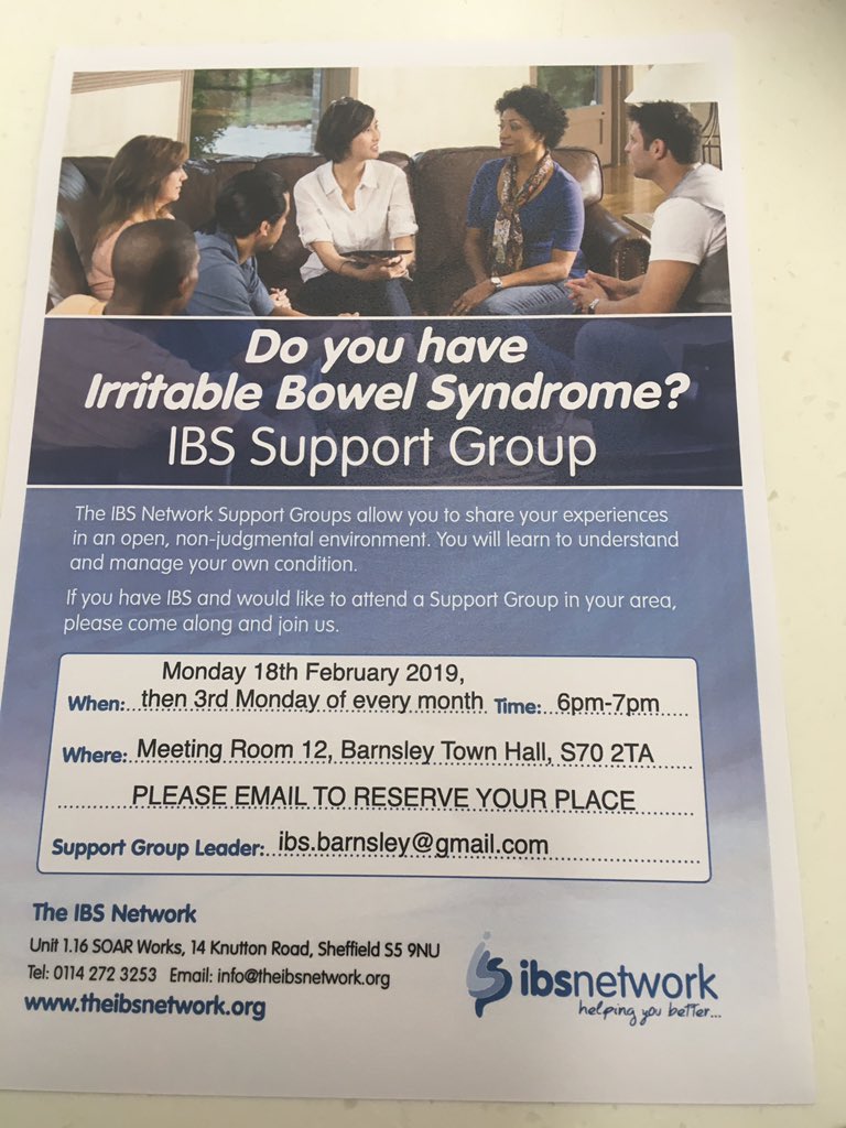 IBS support group poster added to our noticeboard today. Meeting the third Monday of every month starting 18th Feb meeting at Barnsley Town Hall in meeting room 12. #barnsleyisbrill