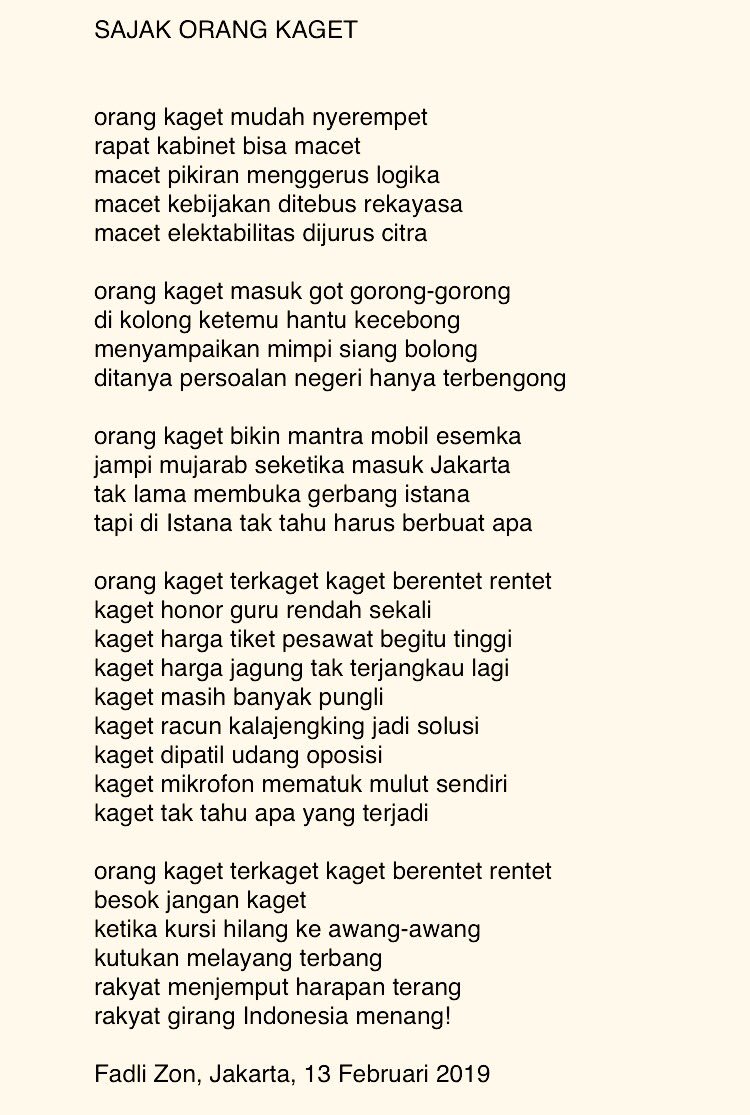 fadlizon's tweet photo. Puisi terbaru sy ttg orang kaget. Mudah-mudahan tdk kaget dgn isi puisinya 😬 https://t.co/R3urmuYvr6