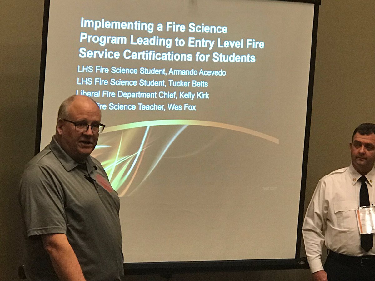 AshleyKappelman's tweet photo. So proud of our Fire Science program!  Students, staff and Liberal Fire Department members presented the program at the Annual CTE Conference yesterday.  This has been an excellent collaborative effort among the LFD, USD 480, and SCCC. https://t.co/MvItFlXWVg