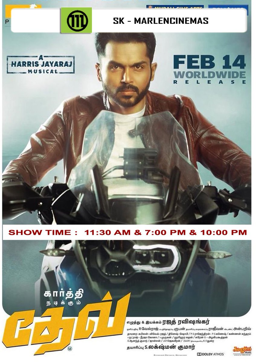Marlencinemas's tweet image. #DevFromFeb14
@Karthi_Offl @Rakulpreet @Jharrisjayaraj @RajathDir @lakku76 @RelianceEnt @rjvigneshkanth @LightHouseMMLLP  @PrincePictures_ @DuraiKv @rameshlaus @RakulAddictors @Rakulians @Rakul #Rakulpreet #karthi