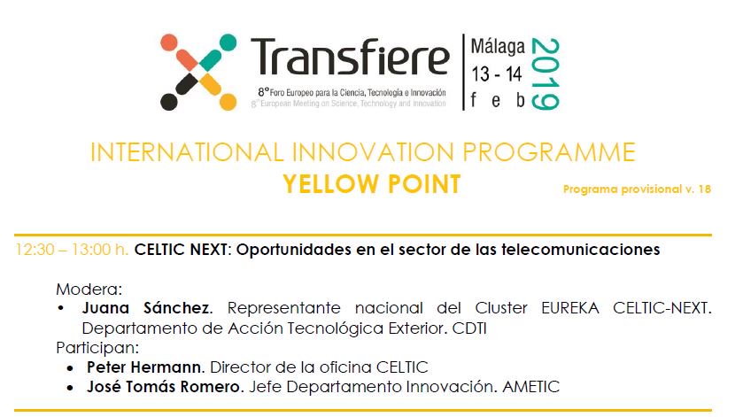AMETIC_es's tweet photo. 📢@AMETIC_es presente en @ForoTransfiere #Transfiere2019
Mañana, nuestro compañero @joseto_romero participará en el panel #YellowPoint sobre @CelticNext: 'Oportunidades en el sector de las telecomunicaciones', junto con Juana Sánchez @EUREKA_NETWORK @CDTIoficial y Peter Helmann https://t.co/2o5vBrOdft