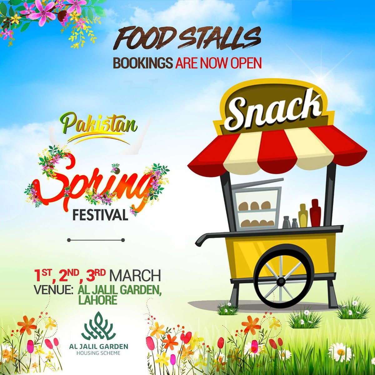 pakspringfest's tweet photo. Have you booked your stall for the biggest Spring Festival of Pakistan yet? Dont miss out! Call 0332-4892404 for details!
#PakistanSpringFestival #JashnEBaharaan #Lahore #Food #Family #Fun #Culture #Spring #Pakistan #March2019 https://t.co/NYMmQspX8O