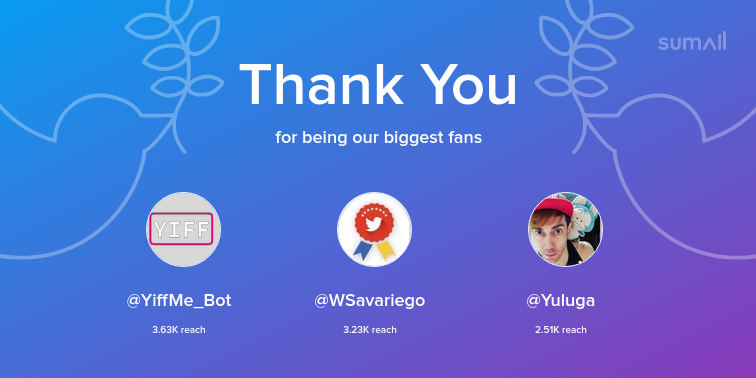 Our biggest fans this week: @YiffMe_Bot, @WSavariego, @Yuluga. Thank you! via sumall.com/thankyou?utm_s…