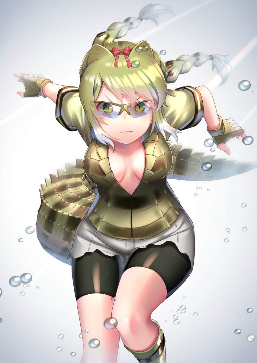 「#けものフレンズ 
メガネカイマンちゃん通常・サングラス・メガネ無し描きましたぁ」|亜熊@お絵描きしますのイラスト