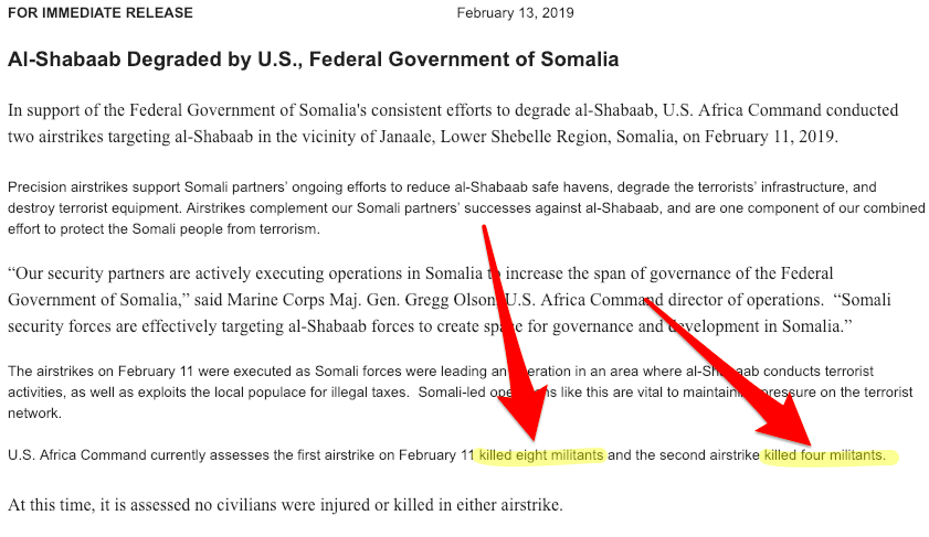 Meanwhile in Somalia (note: there is some controversy in Somalia about these Feb. 11 strikes; Shabab's media armed claimed the strikes targeted civilian buildings in a residential area after Shabab purportedly thwarted a joint US-Somalia air landing operation nearby)