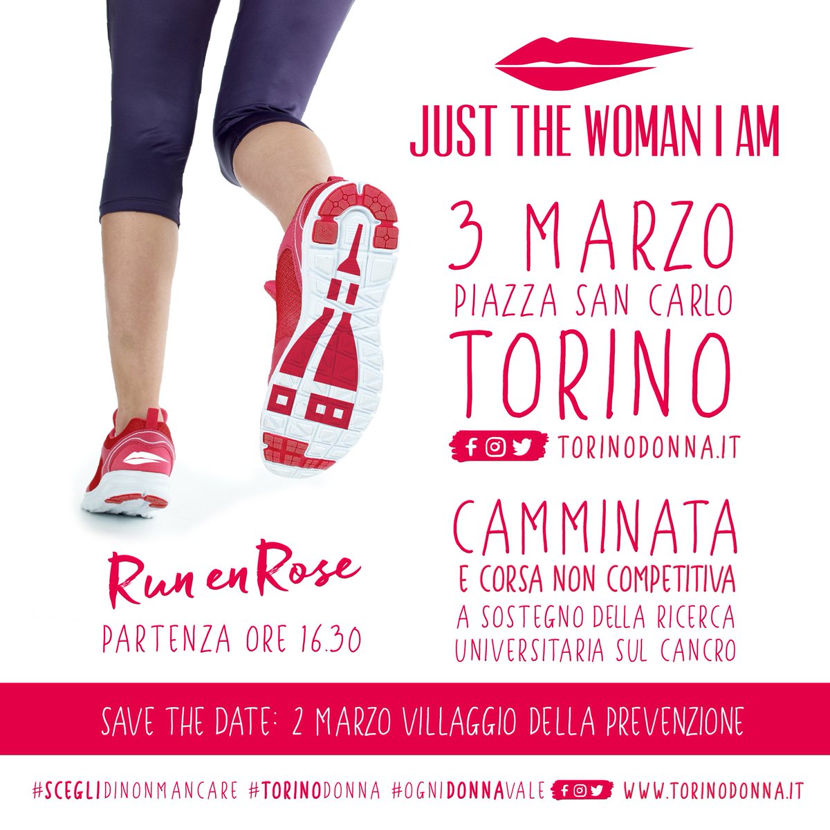 Ritorna domenica 3 marzo #JustTheWomanIam, la corsa in rosa a sostegno della ricerca universitaria. Partenza in Piazza San Carlo, le iscrizioni sono aperte! @torinodonna #conLEI #TorinoDonna #ognidonnavale #sceglidinonmancare #pinkisthenewgreen #connectedTO #Pink