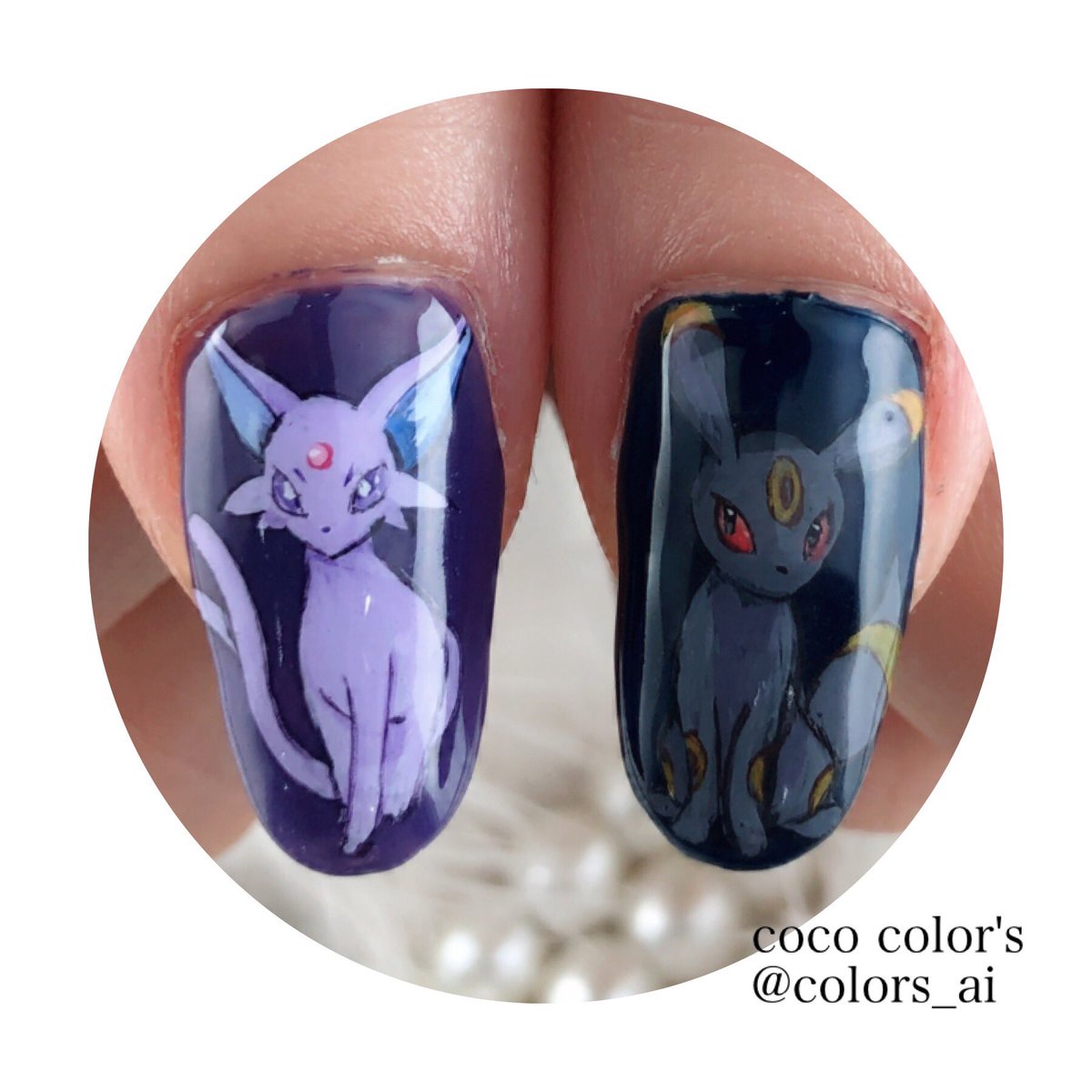 ポケモン お客様オーダー ポケモンイーブイモチーフネイル エーフィとブラッキーとエネルギー Color Sすずきあいのイラスト ポケモン お客様オーダー ポケモンイーブイモチーフネイル エーフィとブラッキーとエネルギー Color Sすずきあいのイラスト