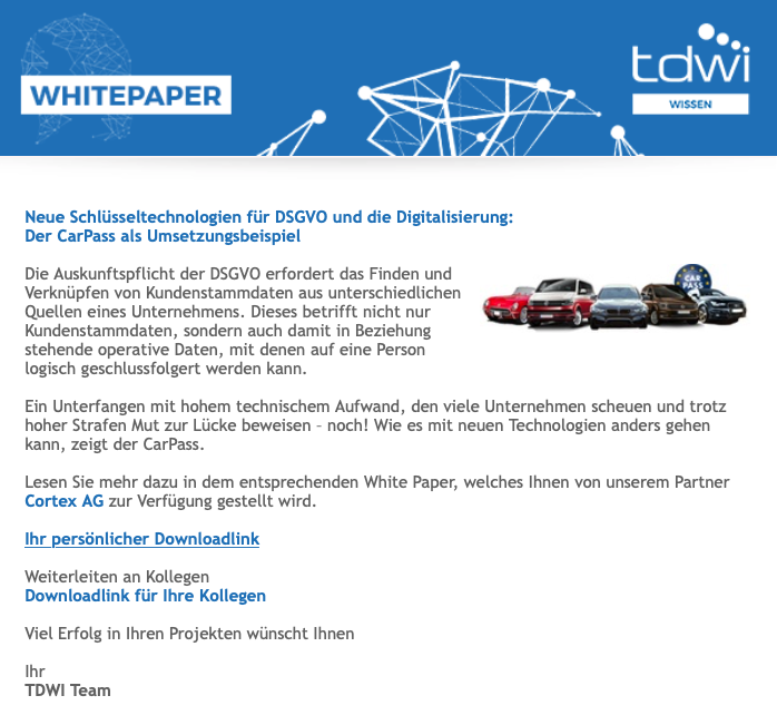 Cortex AG (@cortexag) on Twitter photo Aktuelle sehr lesenswert: der Newsletter TDWI-Wissen von <a href="/TDWI_EU/">TDWI EUROPE</a> - heute mit einem Inhalt zur #DSGVO und wie der CarPass von <a href="/MyCarMyData/">MeinAuto MeineDaten</a> damit umgeht. Aktuelle sehr lesenswert: der Newsletter TDWI-Wissen von <a href="/TDWI_EU/">TDWI EUROPE</a> - heute mit einem Inhalt zur #DSGVO und wie der CarPass von <a href="/MyCarMyData/">MeinAuto MeineDaten</a> damit umgeht.