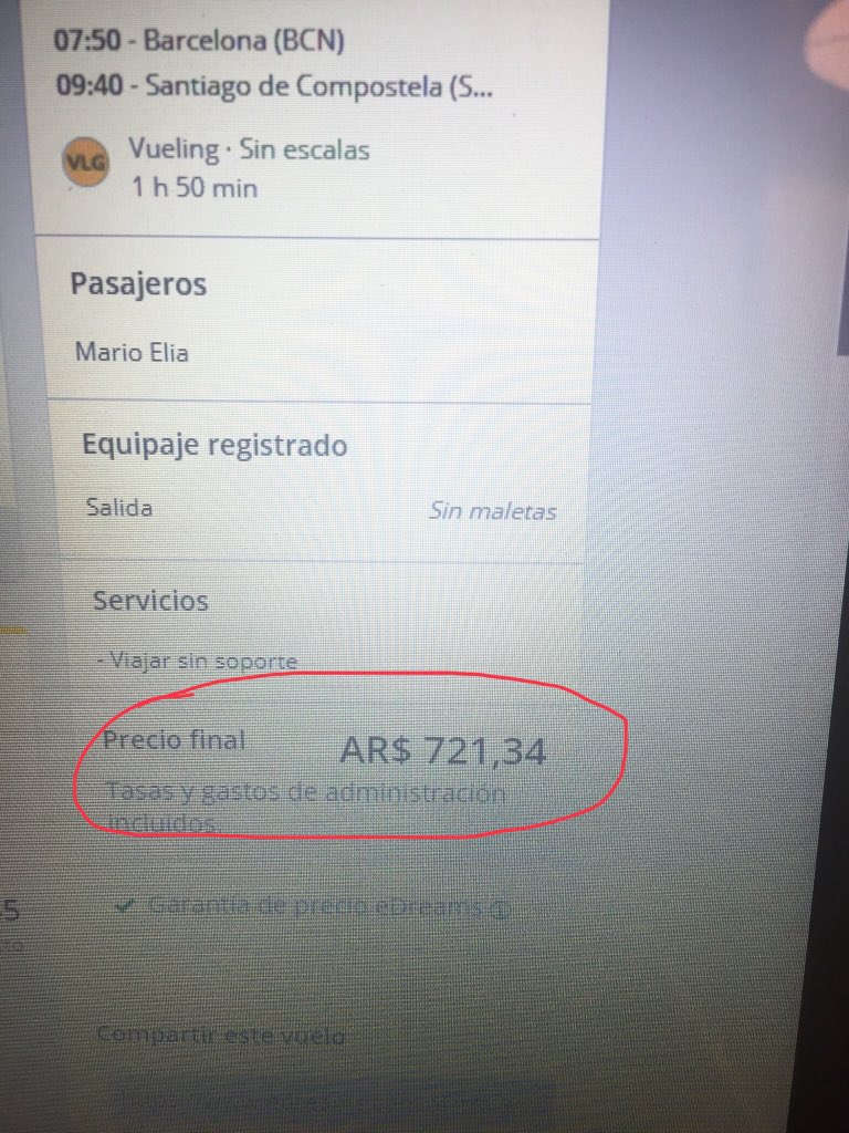 leotito1983's tweet photo. Penoso engaño de @eDreams_es @eDreams_en @eDreams_fr @edreamsWKOW @eDreams_it  @eDreams_pt @eDreams_ODIGEO . Al sacar pasajes figuraba un precio y al confirmar la reserva el mismo se triplico. ESTAFA! A modo legal no puedo hacer nada pero abusaron de la buena fe. Abone: 2500 👎 https://t.co/4cjoXMRcdG