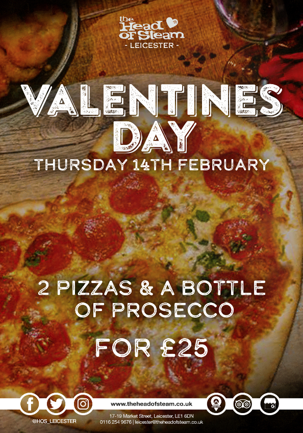 Still need plans this #ValentinesDay? We have the perfect solution for you!

Ask a member of #TeamSteam for more information and get booked in by emailing leicester@theheadofsteam.co.uk or ring 0116 254 9676😍

#HeadofSteam #Valentines #Love #Leicester