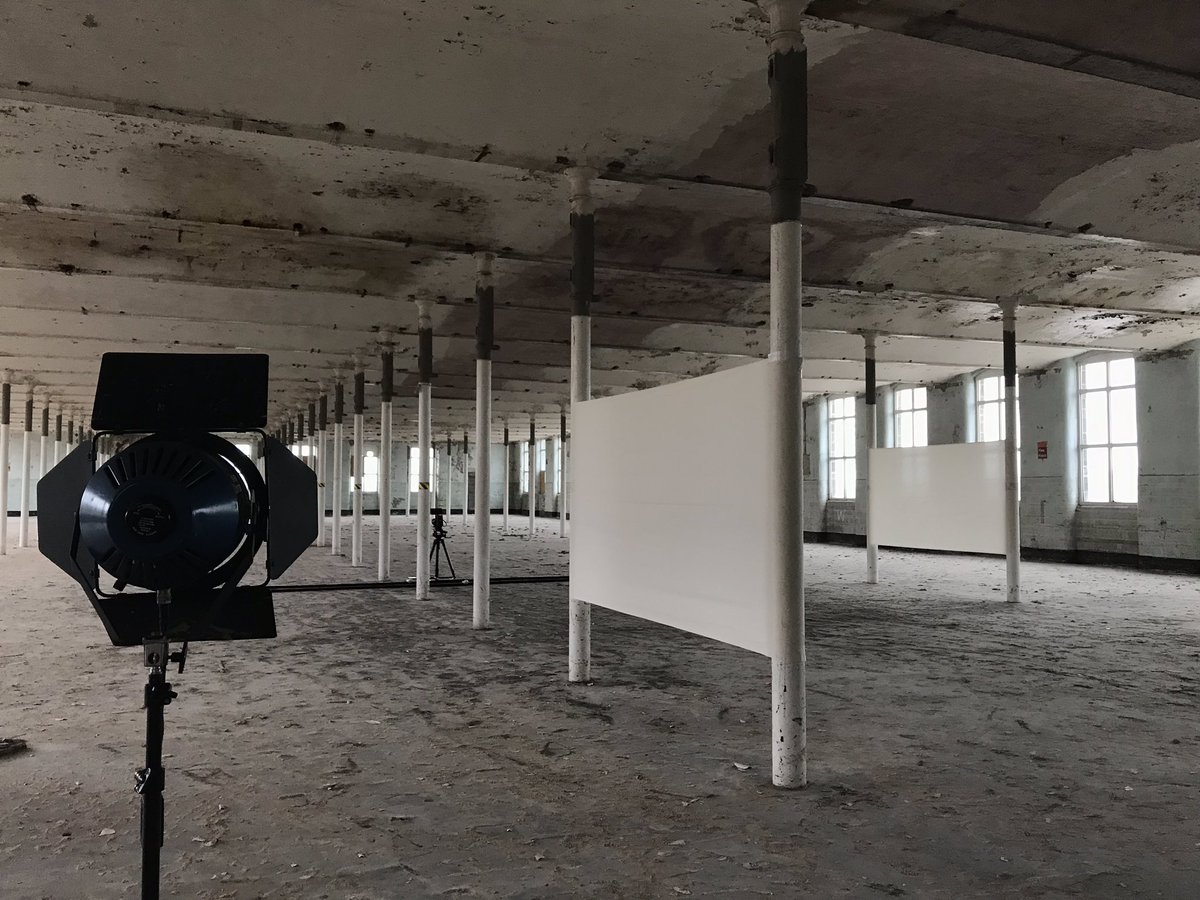 On shoot at Brierfield Mill making a teaser for #britishtextilebiennial with Girl Fans @jacquimcassey @WashDesign and @Superslowway @InSitu_1 and crew and communities involved in the festival.  It’s going to be a rather fine film! #myJobAintBad