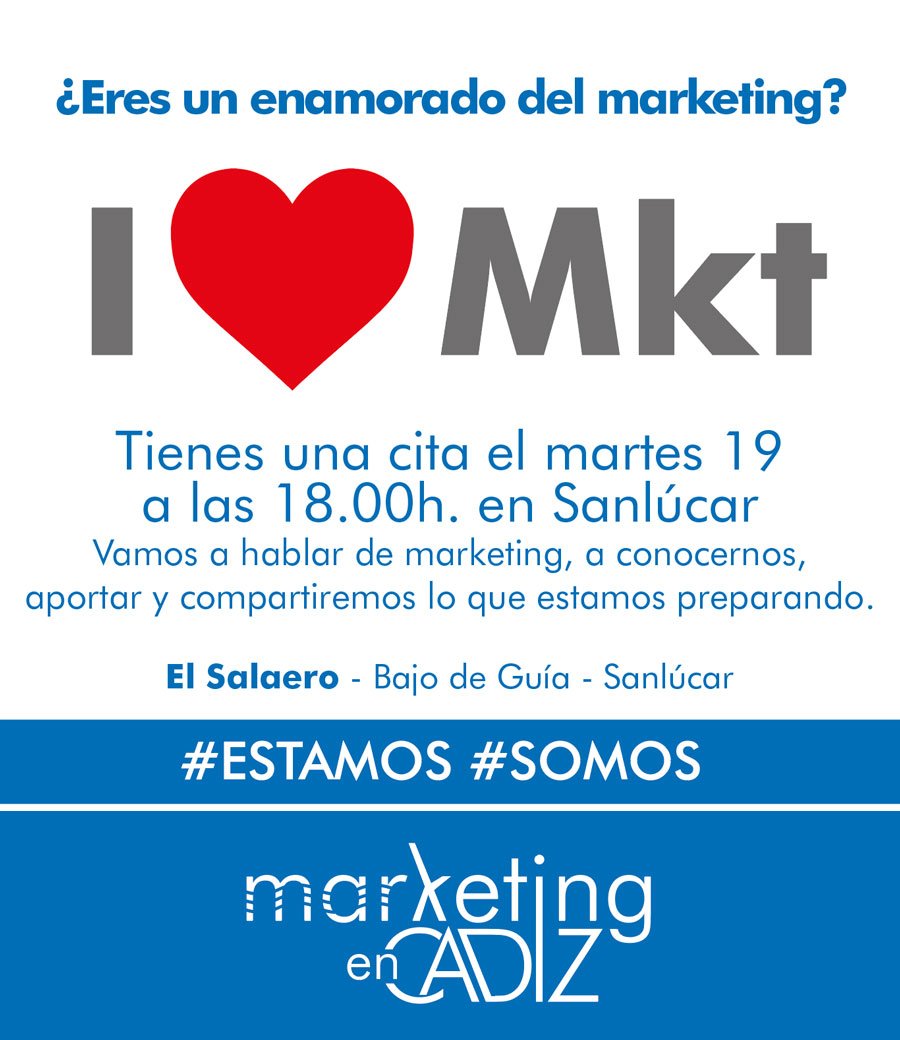 ¿Eres un enamorado del marketing? Si trabajas en marketing, comunicación o publicidad y vives en #Rota, #Chipiona, #Trebujena, #Jerez, #ElPuertodeSantaMaría o #Sanlúcar y no pudiste venir al ¿Quién es Quién? en #Cadiz, ahora tienes la oportunidad. #lovemarketing #Marketing