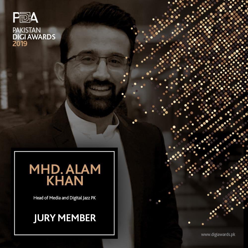 Look who's the member of the jury. Mr. Mohammad Alam khan, Head of Media and Digital, 'JAZZ PK. He's been in this business for many years with a lot of experience.  
 #Pakistandigiawards #digiawards #pda2019