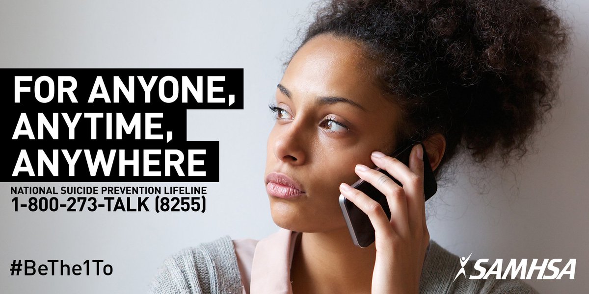 samhsagov's tweet image. #ThingsWeShouldTalkAbout Suicide prevention. You can #BeThe1To call @800273TALK and speak to trained crisis workers if you’re worried about a friend or family member and unsure of what to do. #WednesdayWisdom 

blog.samhsa.gov/2019/01/24/sui…
