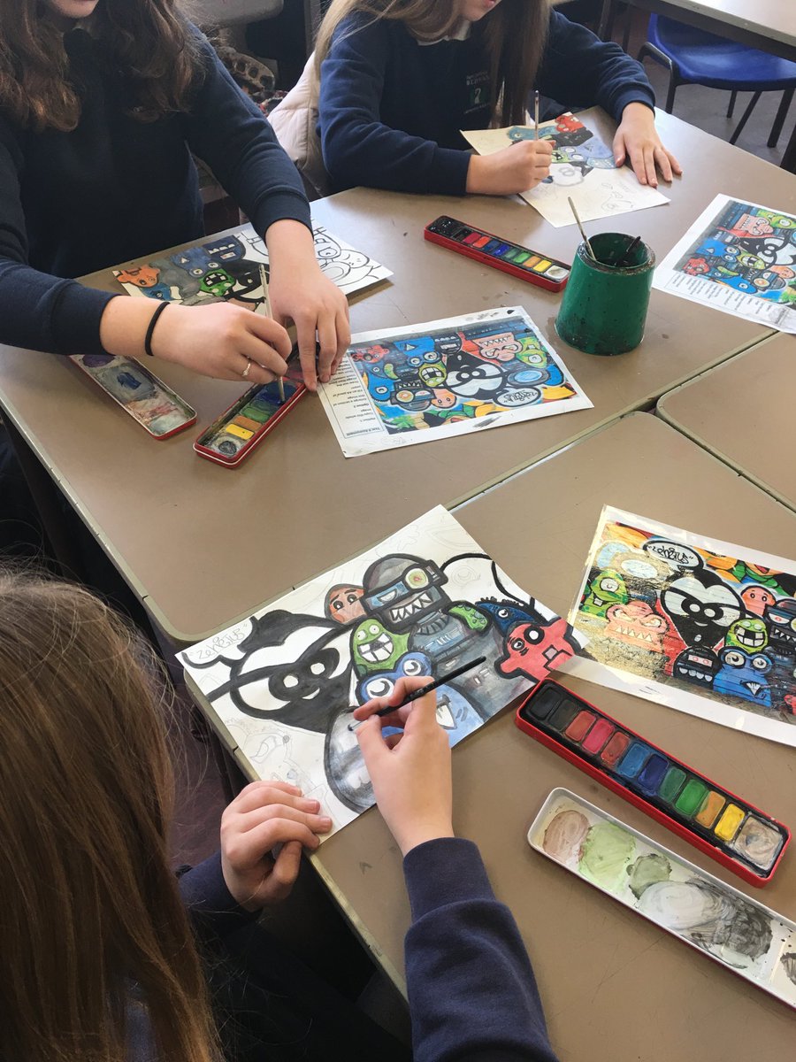 ART_BHS's tweet image. Year 8 working on their St Art designs.learning how to paint and compose a picture.