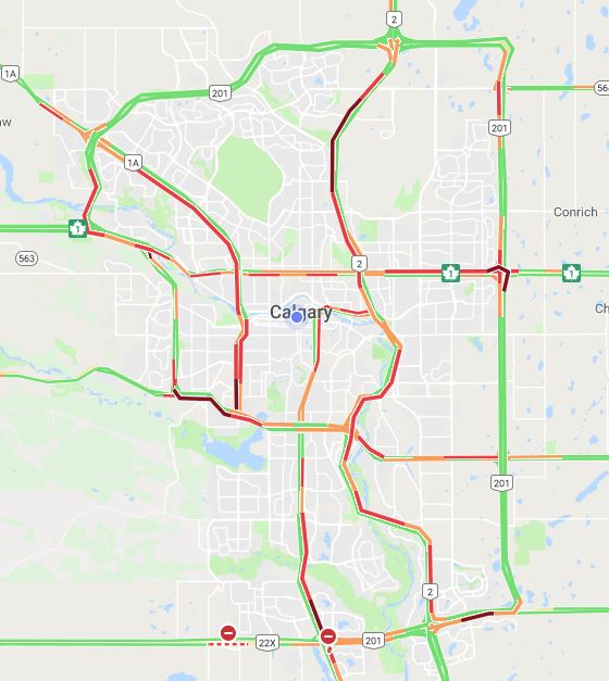 NewsRadioCGY's tweet photo. Super slow commute so far on #yycroads. Lots of slick conditions. Callers asking to pass on the message: "clear your vehicle of snow!" Give yourself more stopping distance, and more time to get to the AM destination. #yyctraffic #yyc #slowyyc #slowcommute https://t.co/rKLDvPvz3Y