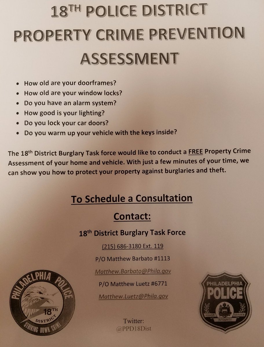 Landlords , Property Mangement Companies, &amp; contractors. Contact us so we can assist you in making your property more secure. <a href="/PPD18Dist/">PPD 18th District</a> @PPDDerrickWood <a href="/RepMcClinton/">Rep. Joanna McClinton</a> <a href="/52ndWestPhilly/">52nd Street</a> <a href="/60thStCorridor/">60th Street Corridor</a> <a href="/RepMcClinton/">Rep. Joanna McClinton</a>