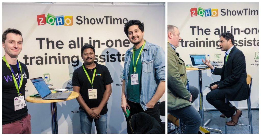 Zoho's tweet photo. It has been a great day at @LT19uk London. Keep up the enthusiasm, visit us at Stand L27 and we’ll show you how #ZohoShowTime can be your all-in-one training assistant.
#LT19UK #eLearning https://t.co/42u4Q9MfSO