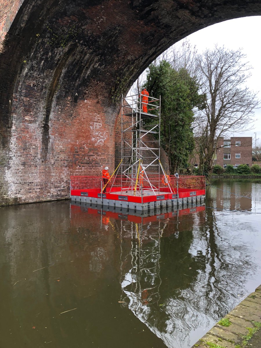 floatingpontoon's tweet photo. Pontoon provided in Worcester yesterday to house a 6 metre scafffold tower for bridge inspections. #pontoon #bridgeaccess #civils #bridgeinspection #scaffolding https://t.co/VQF3LdAxyH